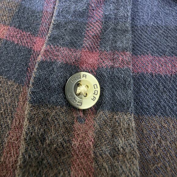 CQR Flannel Shirt Mens Large Blue Brown Plaid Long Sleeve Corduroy Collar Pocket - Picture 14 of 16